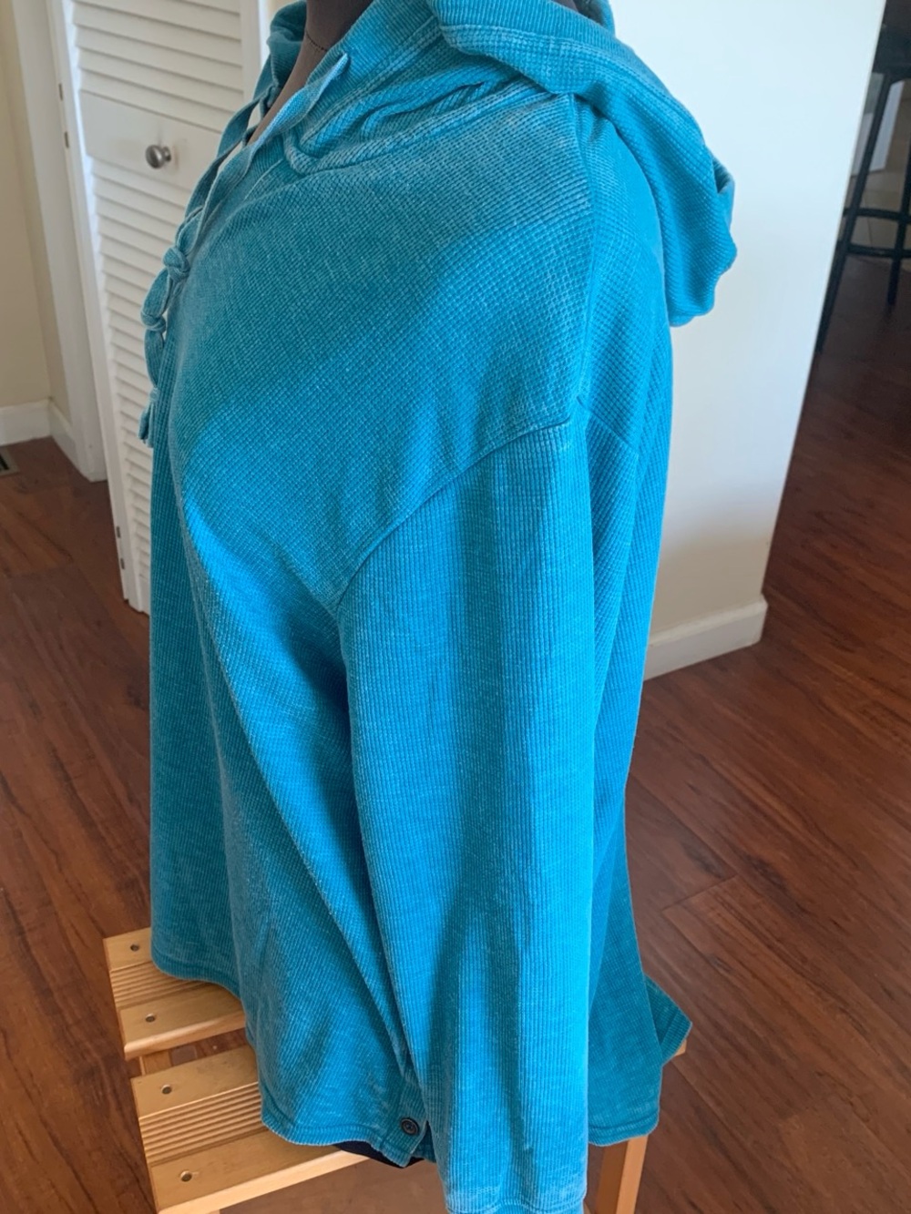 Turquoise 2X cotton Hooded Knit Pullover - Picture 4 of 6